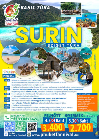 Surin-szigetek speedboat túra snorkeling programmal és Moken falu látogatással – Phuket Fannival magyar nyelvű asszisztencia.